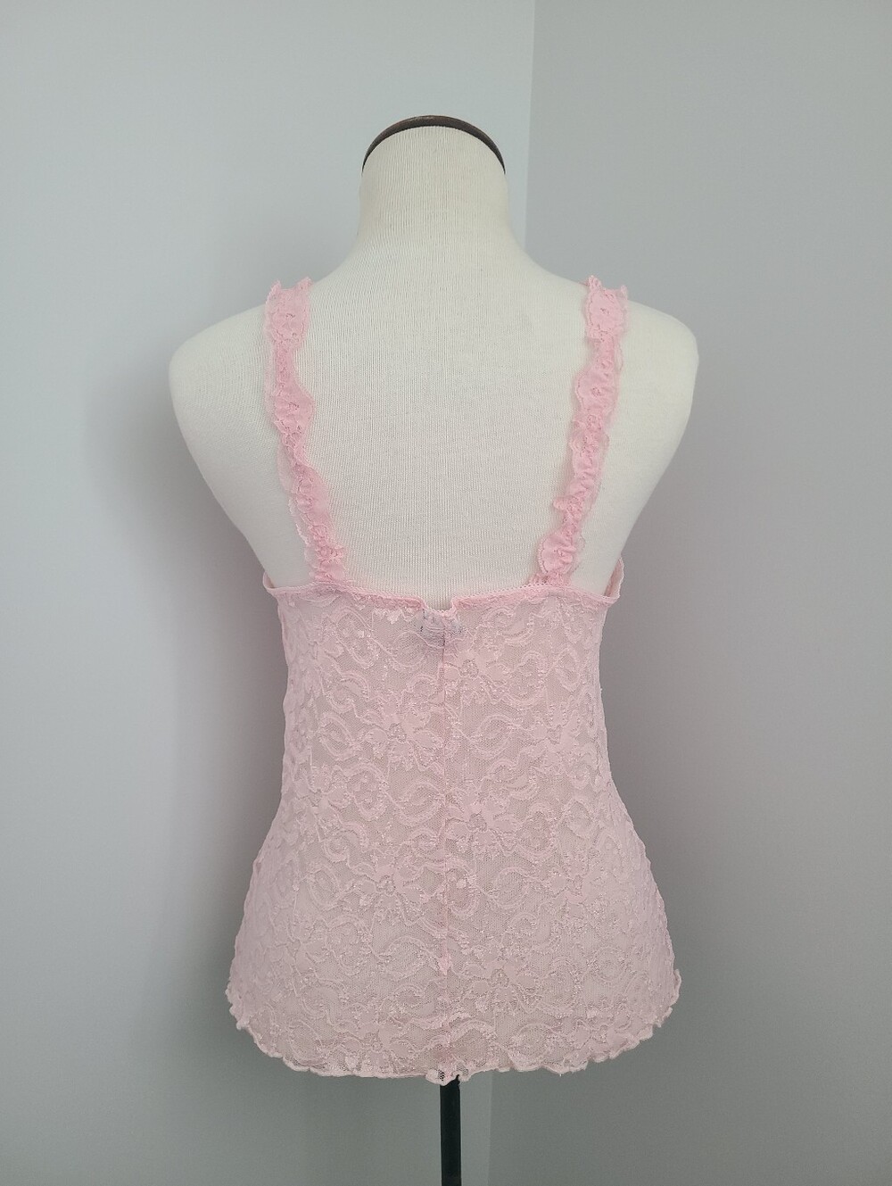 VTG Cinema Etoile Pink Lace Cami Tank Top S Coquette Y2K Ruffle Rosette Fairy - Picture 5 of 9